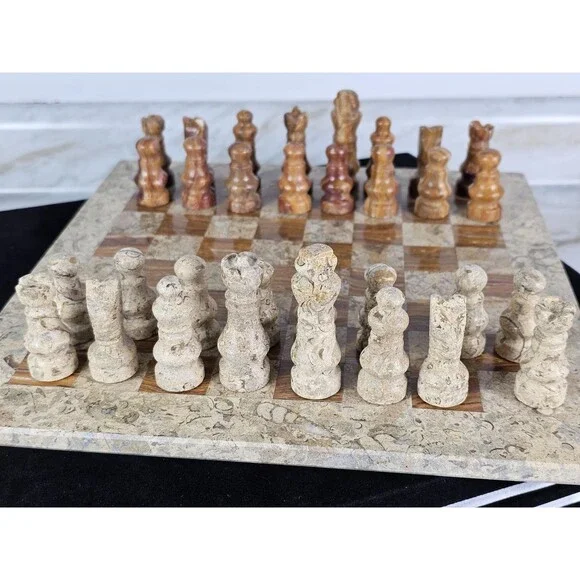 Handmade Marble Chess Set Brown chess Board & Pieces storage box Christmas gift - Picture 9 of 16